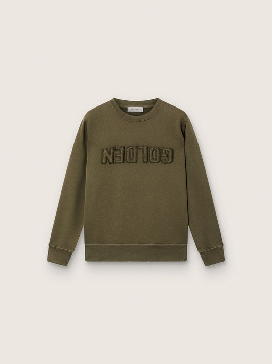 Golden Goose Golden unisex sweatshirt in military-green cotton with reversed logo