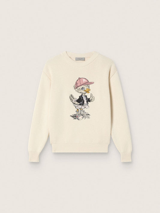 Golden Goose Golden girls’ sweater in white cotton yarn with mascot embroidery