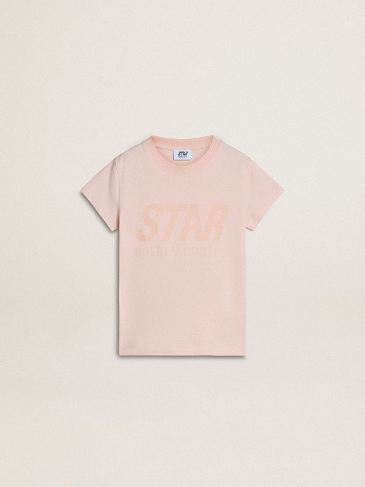 Golden Goose Girls' pink T-shirt with pink print on the front