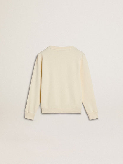 Golden Goose Girls’ cream-colored sweatshirt with patch writing