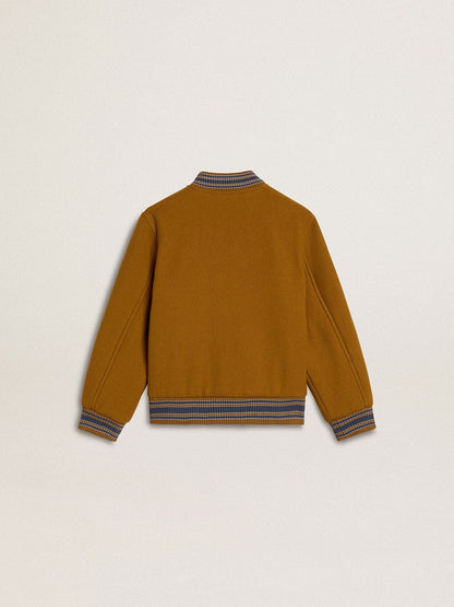 Golden Goose Kids’ wool bomber jacket in ochre yellow with patch