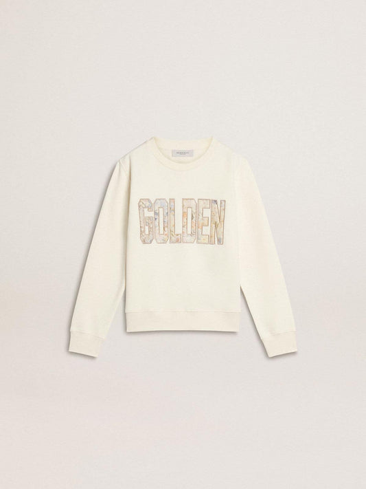 Golden Goose Girls' white sweatshirt with multicolor Golden writing on the front