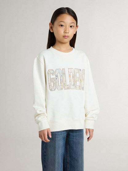 Golden Goose Girls' white sweatshirt with multicolor Golden writing on the front