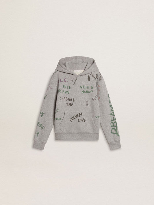 Golden Goose Kids’ gray sweatshirt with multicolor printed lettering