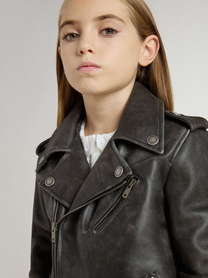 Golden Goose Boys’ biker jacket in distressed leather