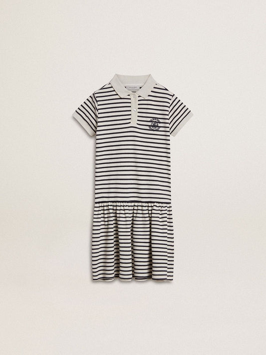 Golden Goose Girls' midi dress in striped cotton blend with embroidery