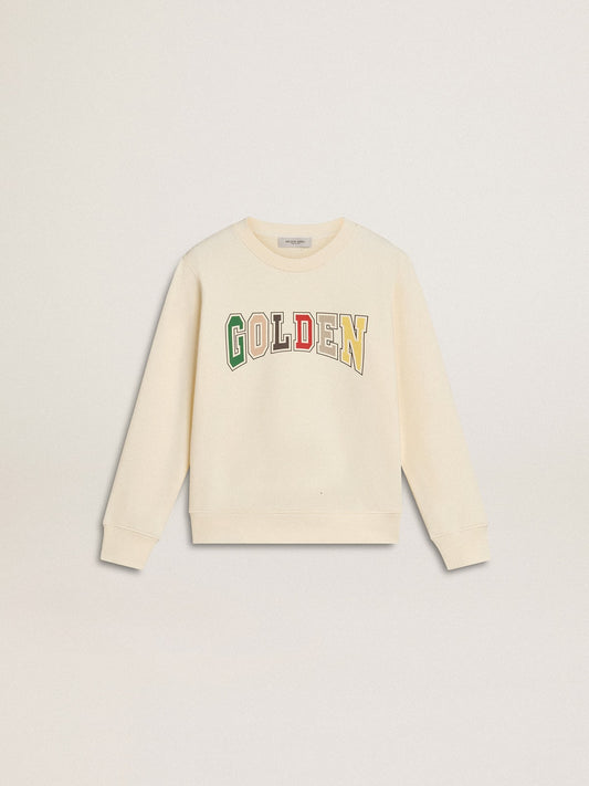 Golden Goose Sweatshirt in aged white with multicolor Golden lettering on the front