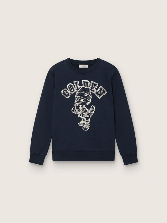 Golden Goose Journey crew neck sweatshirt for boys in navy blue cotton with mascot print