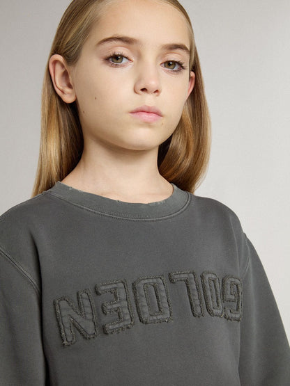 Golden Goose Kids’ gray sweatshirt with raised logo