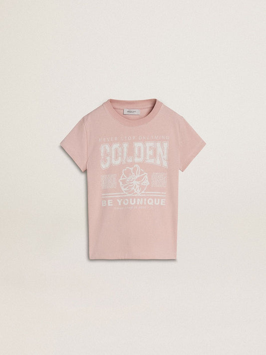 Golden Goose Girls' pink T-shirt with white print