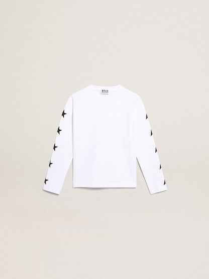 Golden Goose White long-sleeved T-shirt with contrasting black stars