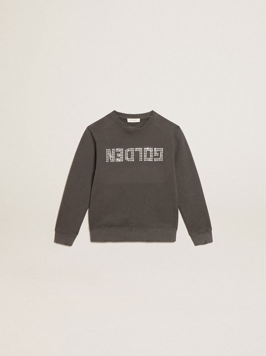 Golden Goose Distressed gray sweatshirt with crystal lettering