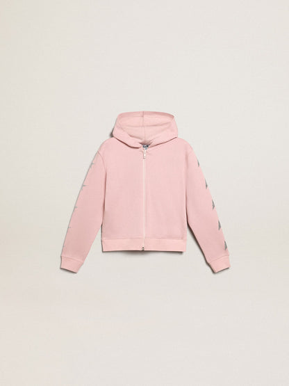 Golden Goose Pink sweatshirt with hood and silver glitter stars