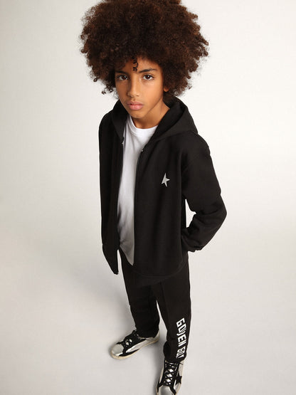 Golden Goose Black hooded sweatshirt with contrasting white star and logo