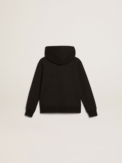 Golden Goose Black hooded sweatshirt with contrasting white star and logo