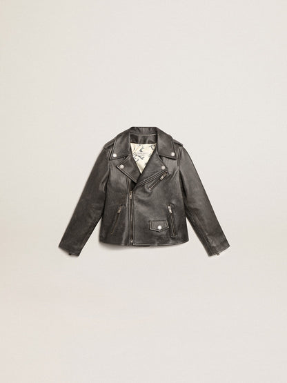 Golden Goose Boys’ biker jacket in distressed leather