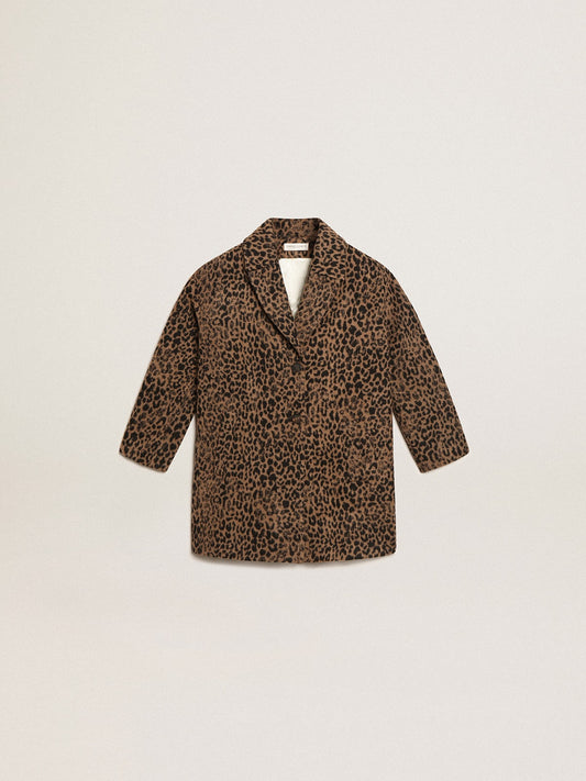 Golden Goose Girls’ single-breasted coat in wool with jacquard animal print