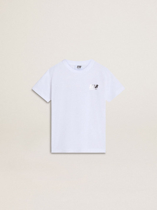 Golden Goose Kids’ white cotton T-shirt with silver print