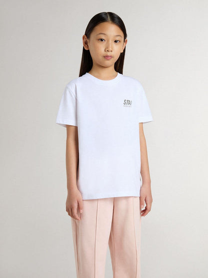 Golden Goose Kids’ white cotton T-shirt with silver print