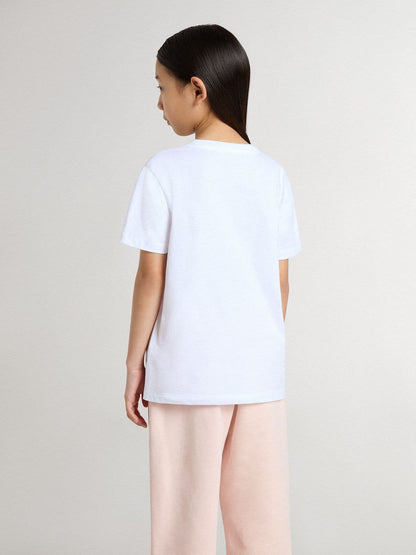 Golden Goose Kids’ white cotton T-shirt with silver print