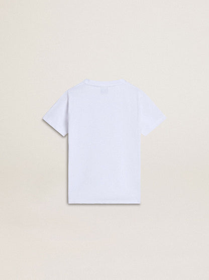Golden Goose Kids’ white cotton T-shirt with silver print