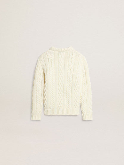 Golden Goose Girls' white wool sweater with pearls