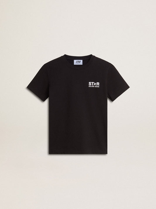 Golden Goose Black T-shirt with contrasting white logo on the front and maxi star on the back