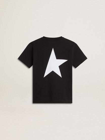Golden Goose Black T-shirt with contrasting white logo on the front and maxi star on the back