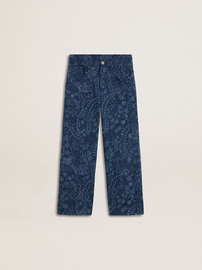 Golden Goose Girls' medium wash wide jeans with print
