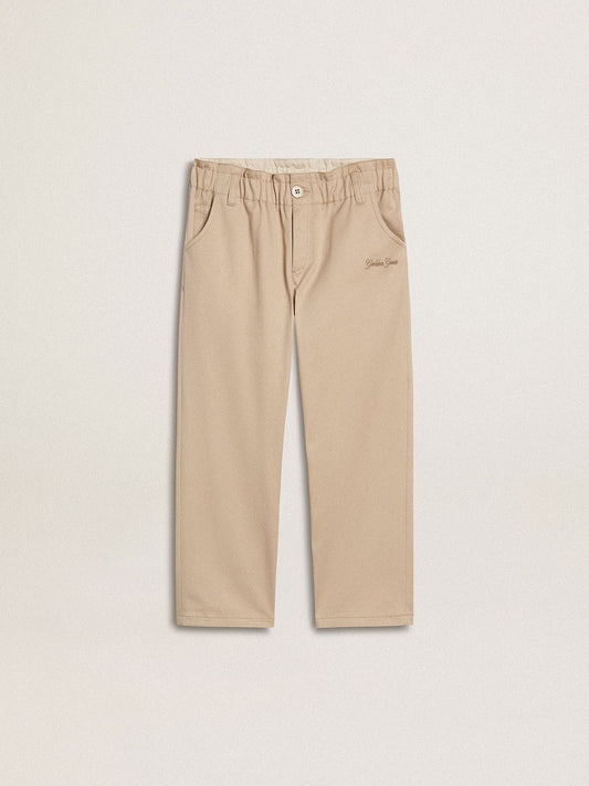 Golden Goose Girls' beige cotton pants with embroidery