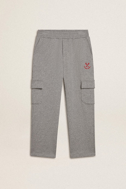 Golden Goose Gray melange cotton cargo joggers with embroidery