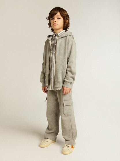 Golden Goose Gray melange cotton cargo joggers with embroidery