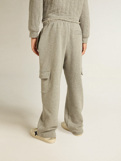 Golden Goose Gray melange cotton cargo joggers with embroidery