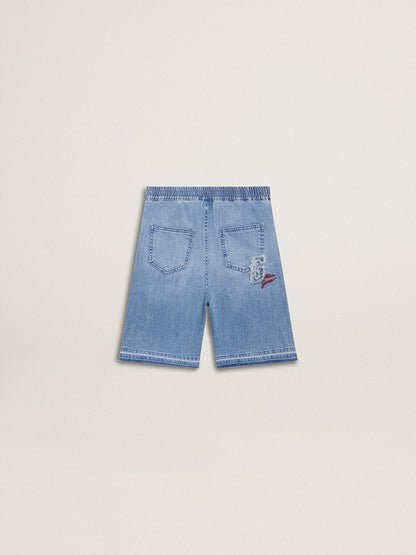 Golden Goose Kids’ denim shorts with embroidery on the back