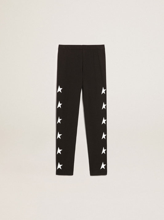 Golden Goose Girls’ black leggings with white stars on the sides