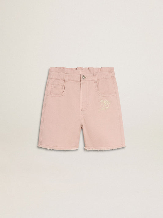Golden Goose Girls' pink cotton shorts with embroidery