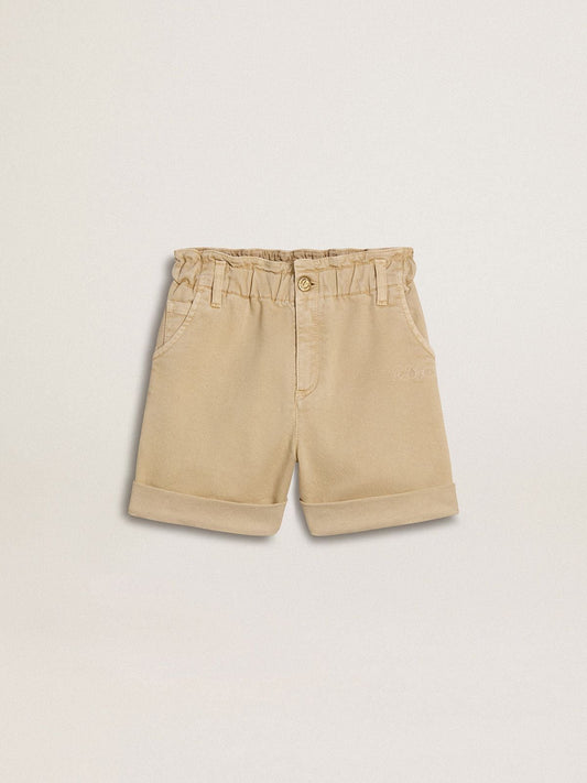 Golden Goose Girls' sand-colored shorts with embroidered logo