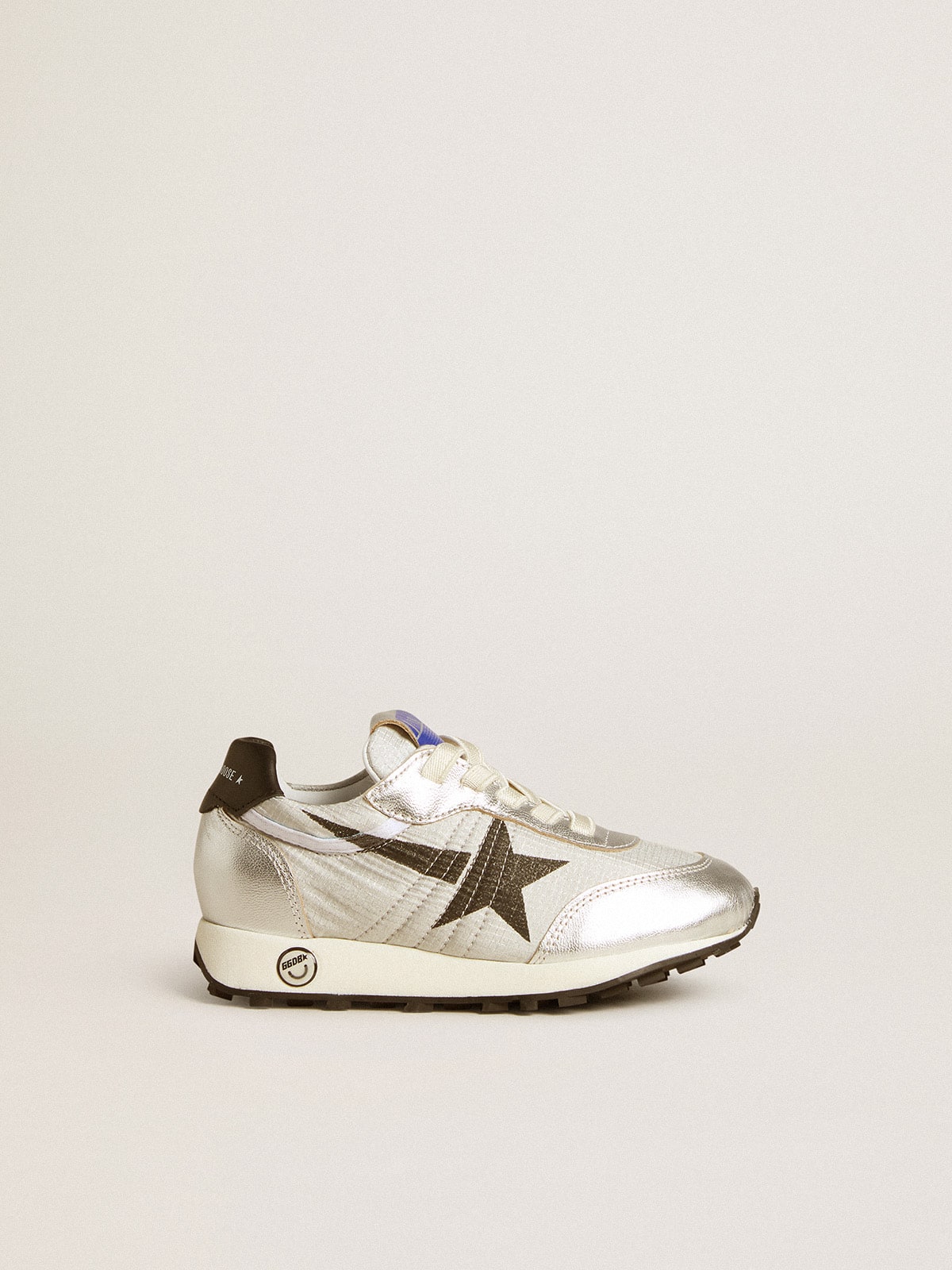 Golden Goose Junior Marathon in silver nylon with black star and leather heel tab
