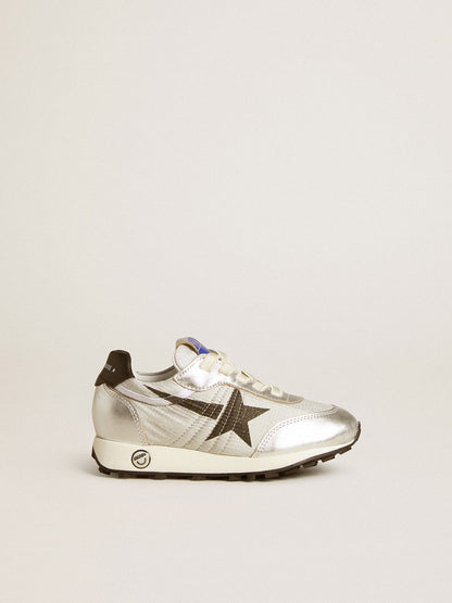 Golden Goose Junior Marathon in silver nylon with black star and leather heel tab