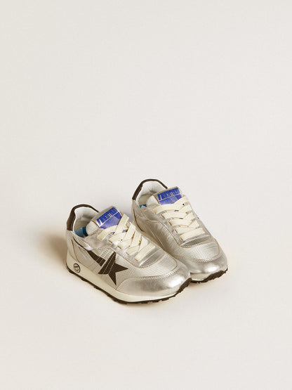 Golden Goose Junior Marathon in silver nylon with black star and leather heel tab