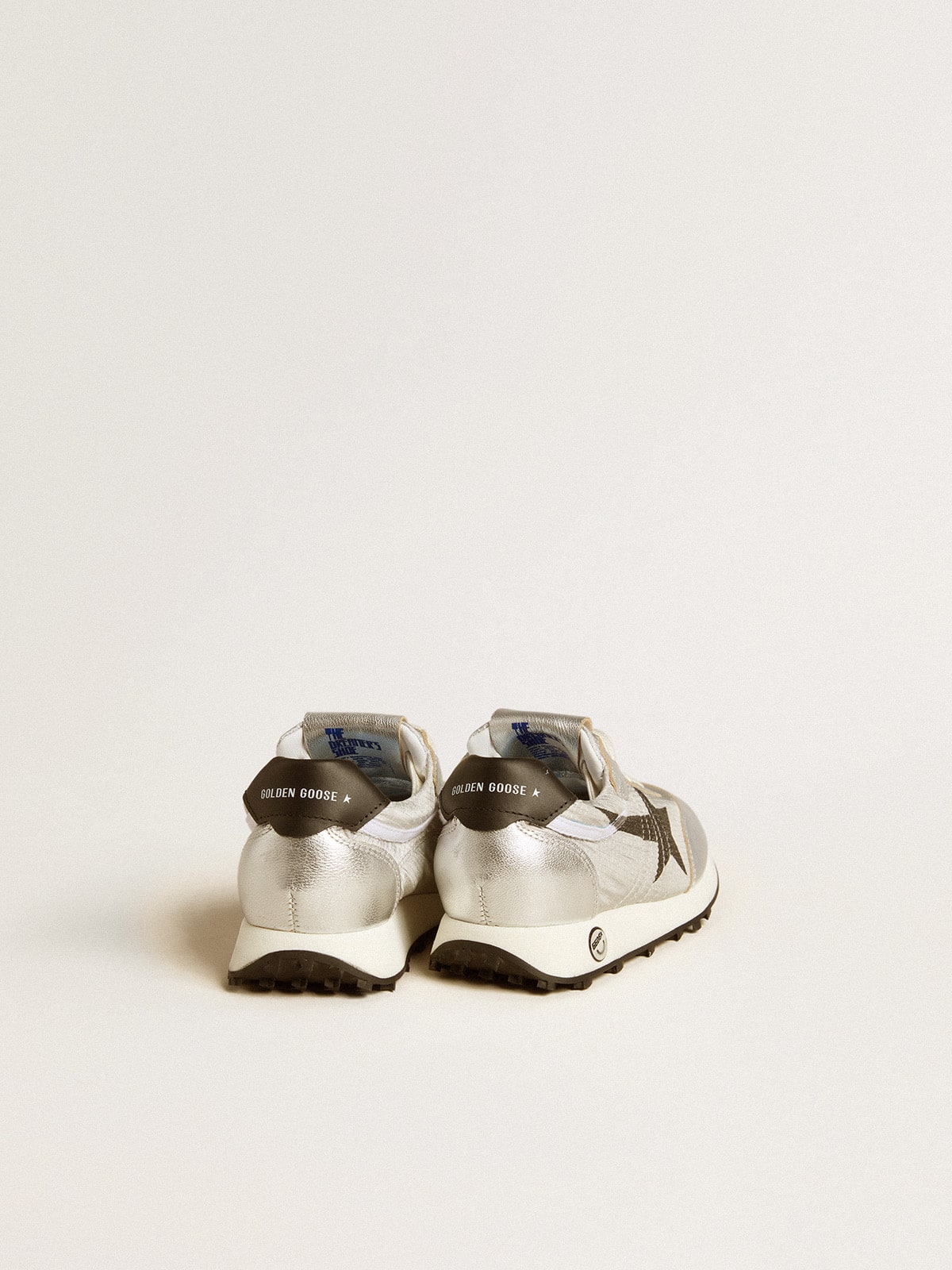 Golden Goose Junior Marathon in silver nylon with black star and leather heel tab