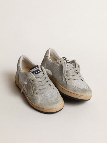 Golden Goose Ball Star Junior in glitter with ice-gray suede inserts