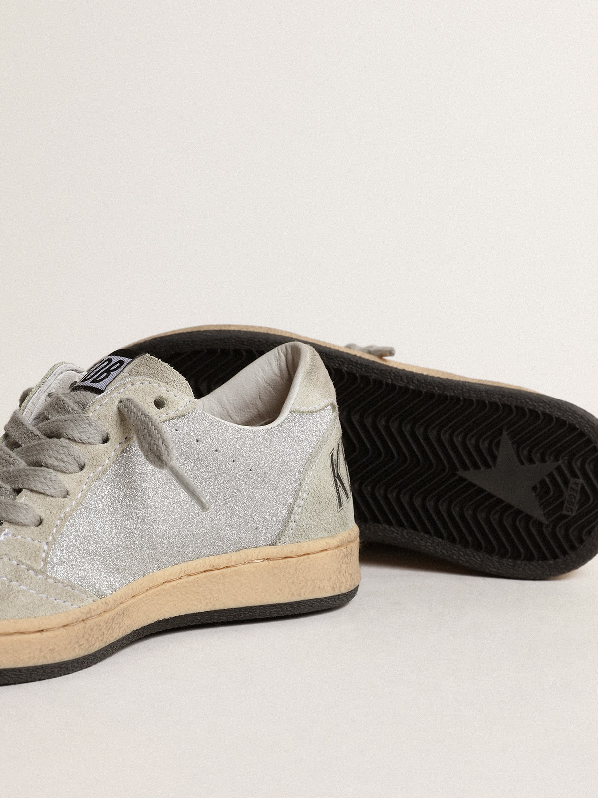Golden Goose Ball Star Junior in glitter with ice-gray suede inserts