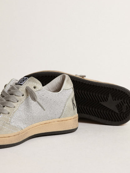 Golden Goose Ball Star Junior in glitter with ice-gray suede inserts