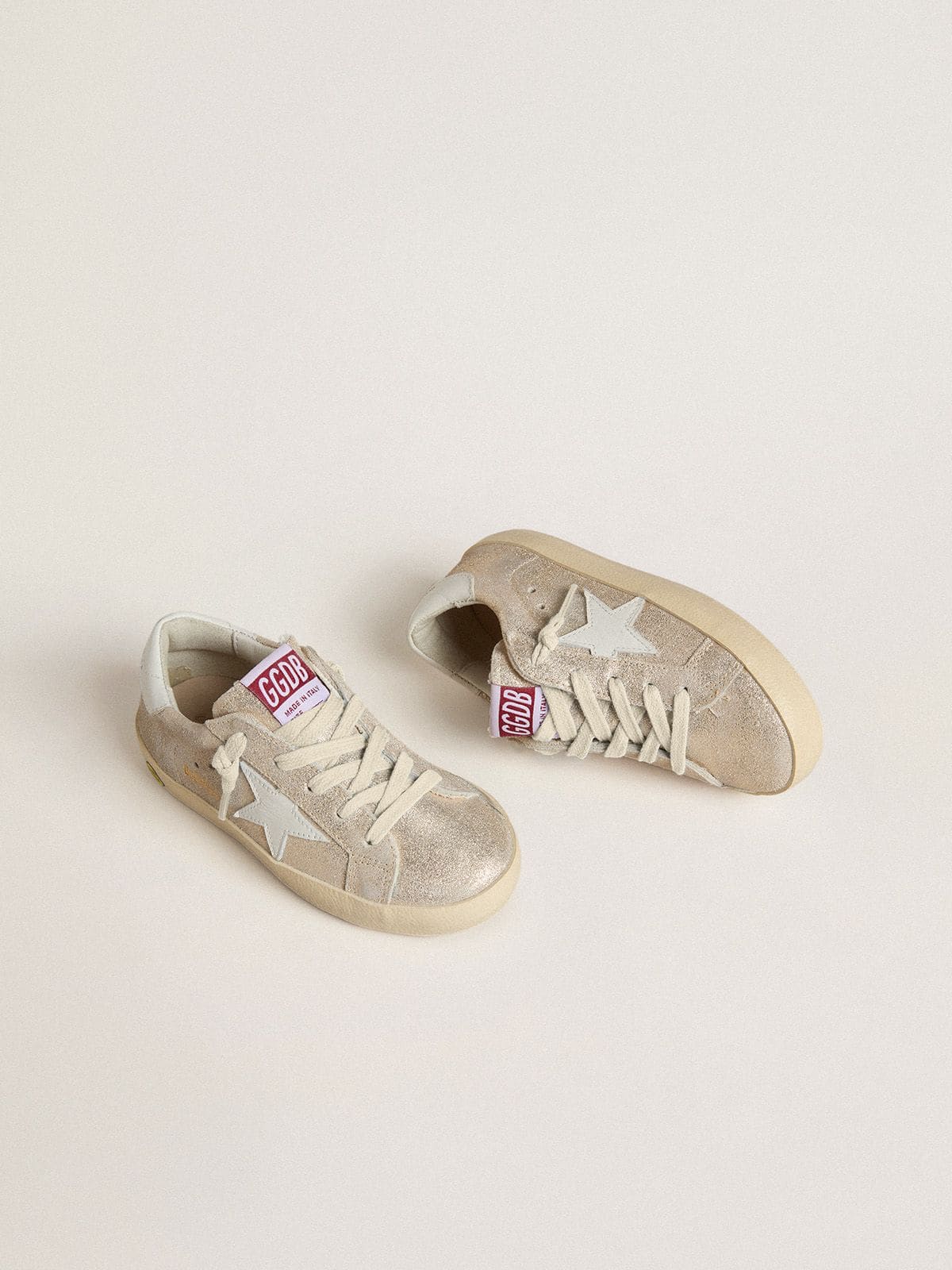 Golden Goose Junior Super-Star in sand-colored laminated-effect suede with white leather star