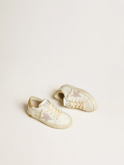 Golden Goose Super-Star Junior with lilac leather star and glitter heel tab