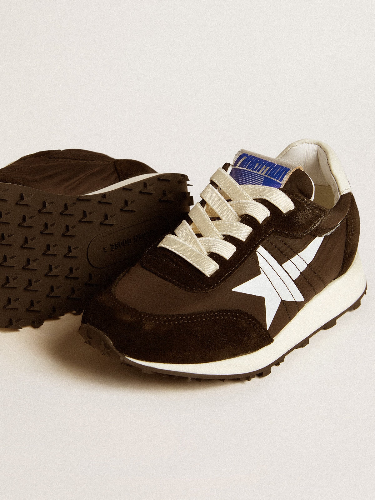 Golden Goose Junior Marathon in black nylon with printed star and leather heel tab