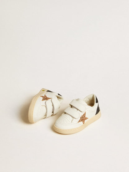 Golden Goose Junior Ball Star in white nappa with glitter star, heel tab and heel