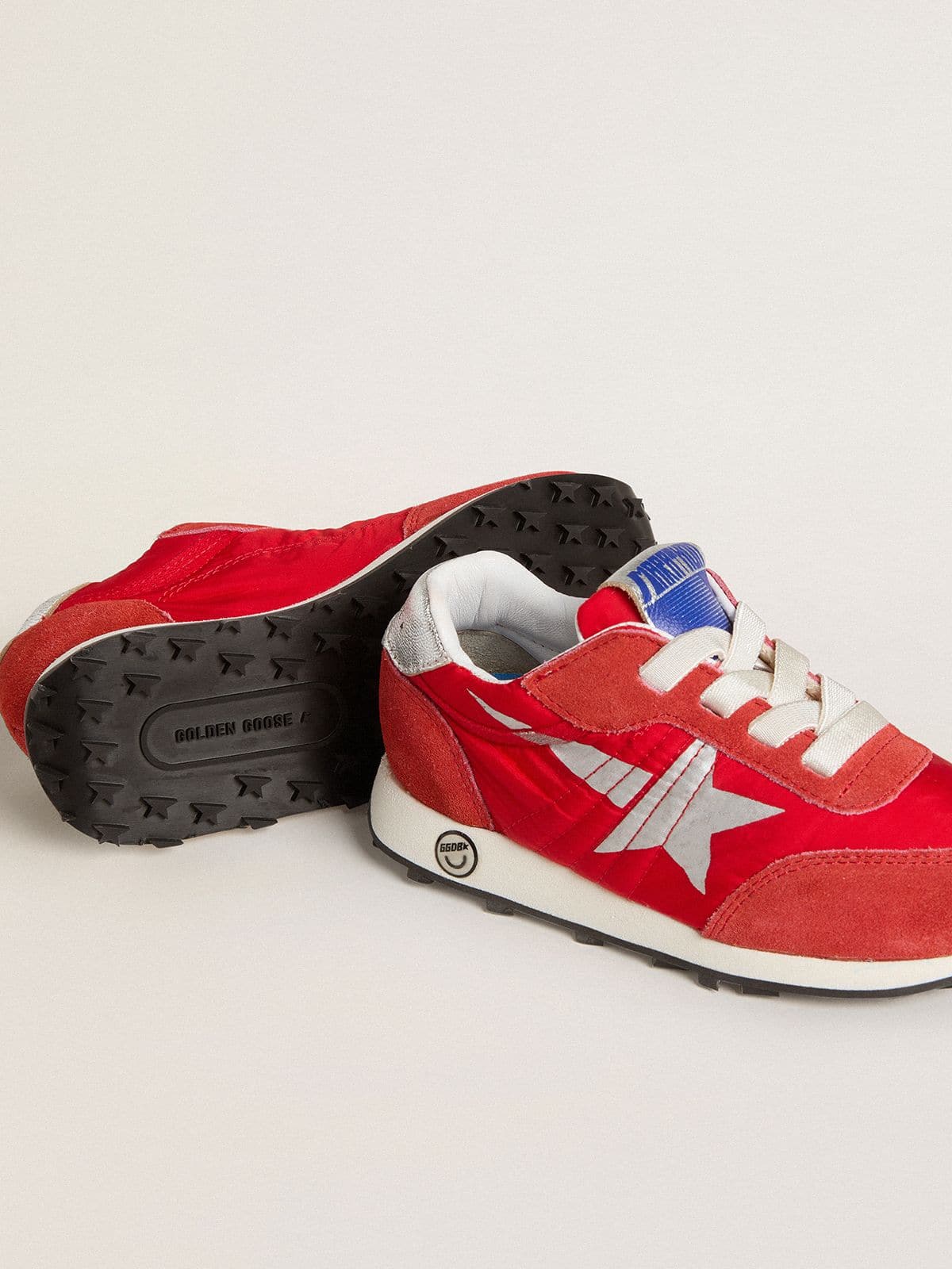 Golden Goose Junior Marathon in red nylon with printed star and leather heel tab