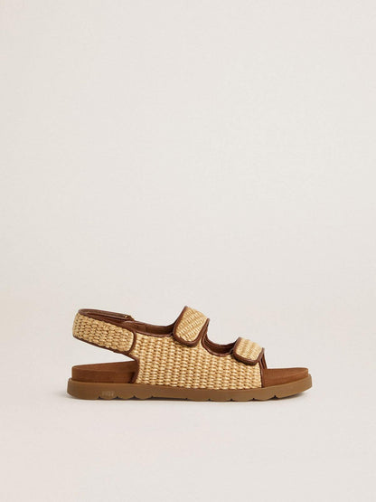 Golden Goose Noa Young sandals in beige raffia and brown leather